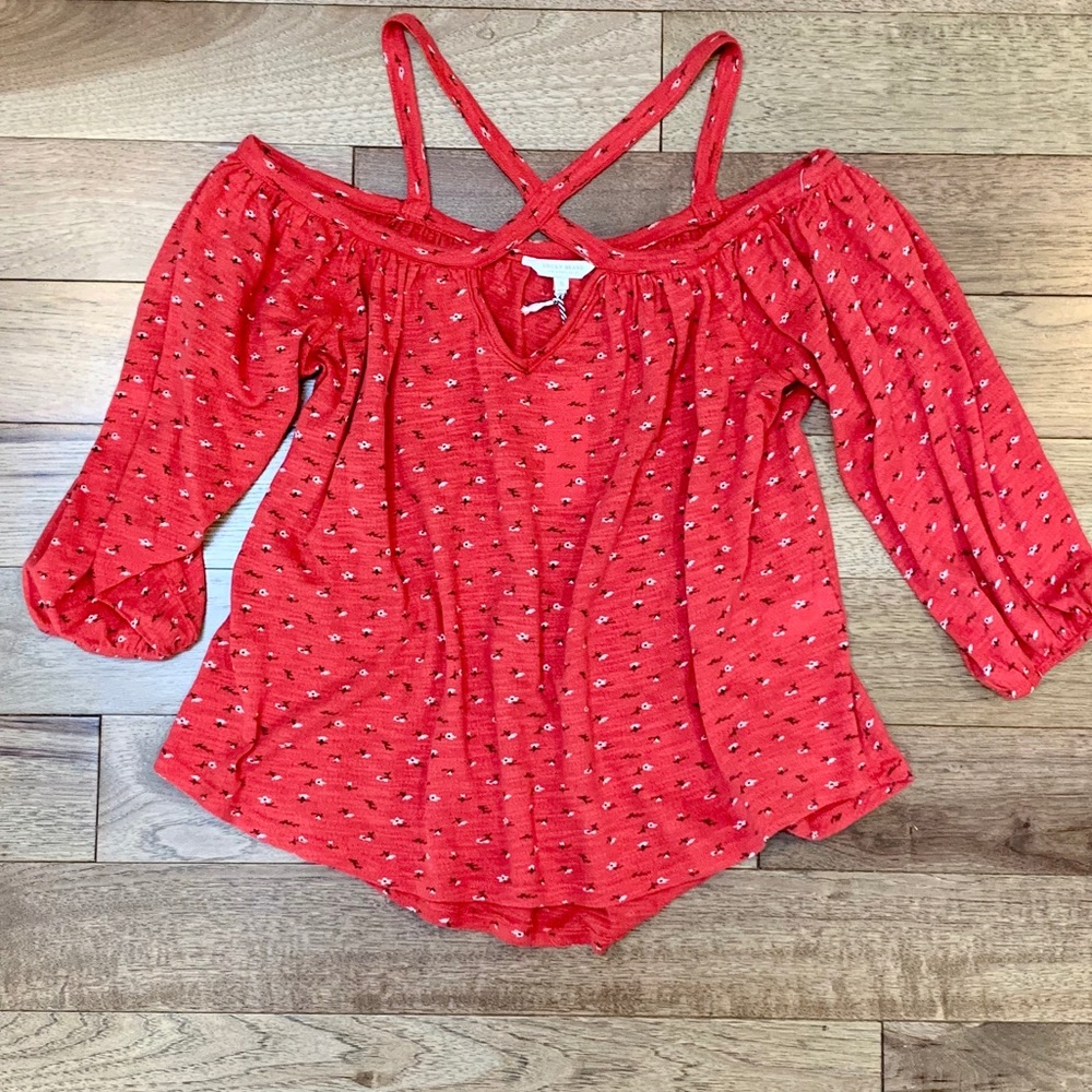 Lucky Brand Strappy  Off the Shoulder Cotton Top